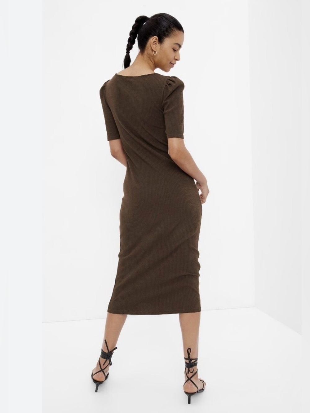 Gap Puff Sleeve Sweetheart Midi Dress Sz M - Picture 2 of 9